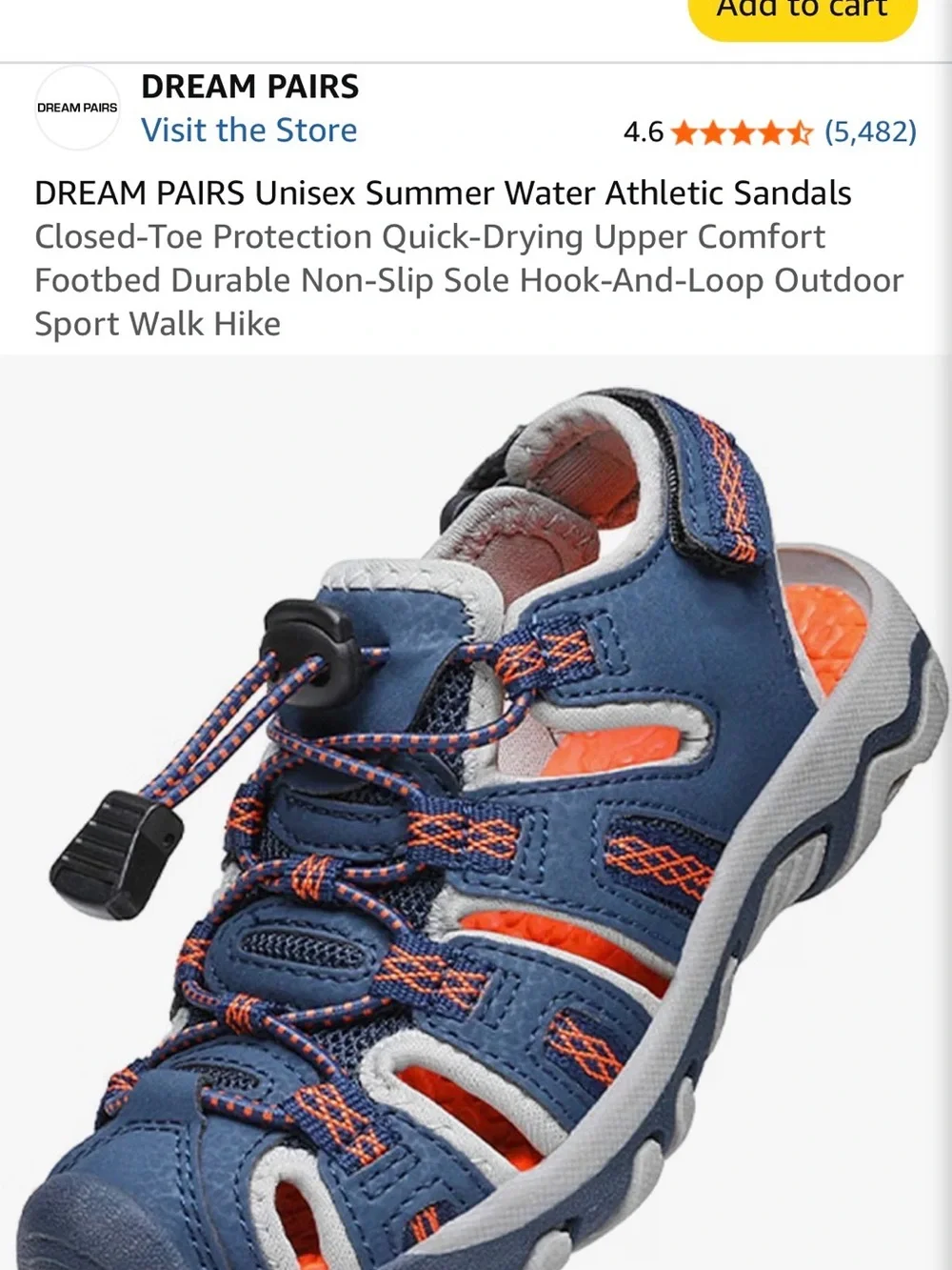 Dream Pairs Navy and Orange Kids Closed-Toe Sport Sandals